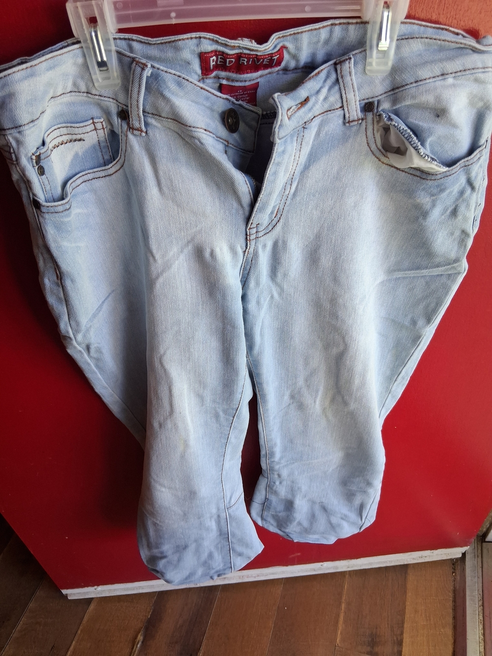 Red Rivet Light Blue Denim Jeans with Red Label